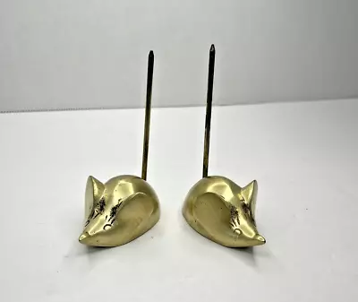 Vintage Pair Of Brass Mouse Ring Holder Note Receipt Holder Paper Weight Cute • $14.99