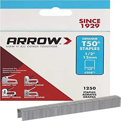 Arrow 508 Heavy Duty T50 1/2-Inch Staples For Upholstery 1/2 Inch Gray  • $5.37