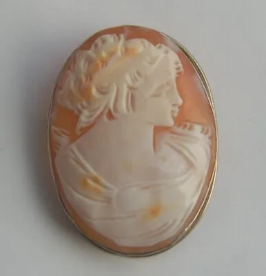 Fine Vintage 1930's-50's Large 800 Silver Framed Italian Shell Cameo Brooch • £38