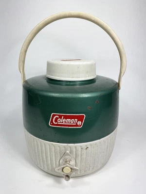 $26.36 • Buy Vintage COLEMAN Water Jug Cooler Drink Dispenser Green & White 1 Gal Camp Picnic