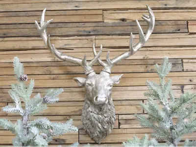 Stags Head Wall Mounted 47cm Resin Brown Reindeer Deer Antlers Large Sculpture • £52.99