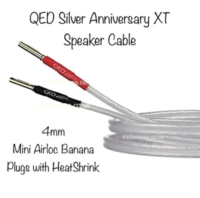 0.5m QED Silver Anniversary XT Speaker Cable AIRLOC Mini Banana Plugs 6-8mm Post • £17