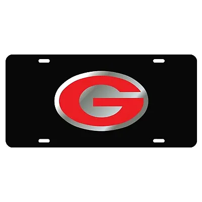 Georgia Bulldogs Mirror Car Tag Black W/ Red G Silver Laser Cut Acrylic Plate • $28.97
