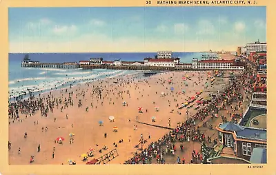 Postcard Bathing Beach Scene Atlantic City N.J. VTG VPC02. • £4.81