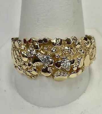 Mens Vintage Estate 14K Gold Diamond Nugget Ring Size 14 • $744
