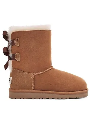 UGG K Bailey Bow Ii Classic Boot UK Size 10.5 Leather Flat Boots Fur Lining • £59.99