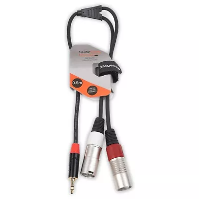 Stagecore 0.5m Twin 2 X XLR Male To 3.5mm Stereo TRS Mini Jack Cable • £6.99