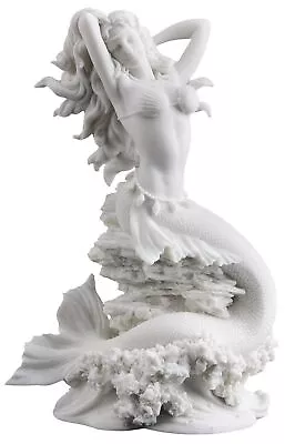 JFSM INC Large Beautiful Mermaid On Rock - White Statue Sculpture Figurine • $129.78