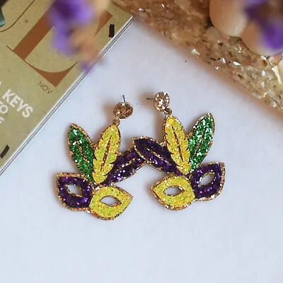 Mardi Gras Jewelry | Holiday Season Jewelry | 417-1 Glitter Mask Earring • $16.39