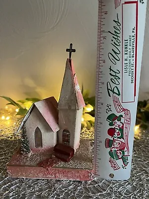 $39.99 • Buy Vintage Early Large  PUTZ CHURCH W/Metal Cross Steeple Made In USA DOLLY TOYS ✝️