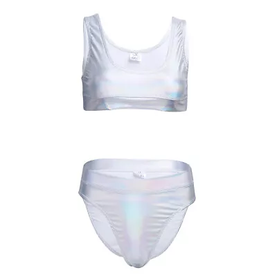 Women's Shiny Metallic Bikini Set 2Pcs Push Up Bra Top With Briefs Swimsuit  • £4.79