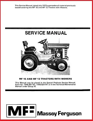 Massey Ferguson MF 10 & 12 MF10 MF12 Dealer Service Manual Lawn & Garden Tractor • $20