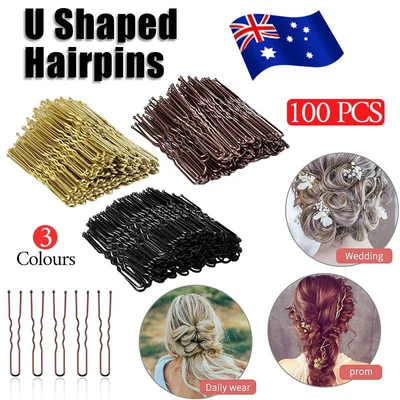 $6.98 • Buy 100PCS 6cm U Shaped Hairpins Ripple Bun Pins Hair Clips Grips Girls Bun Dance AU