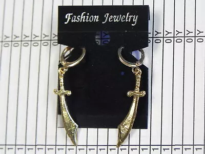 Pirate Sword Earrings Small Hoop Cutlass Unisex Dagger Huggie Hoops Gold Tone • $8.99
