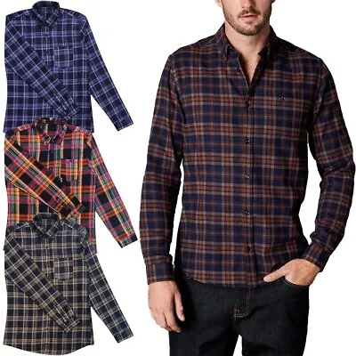Mens Flannel Check Shirts Cotton Brushed Long Sleeve Lumberjack Casual Work Top • £9.96