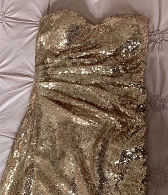 £35 • Buy Goddiva Gold Sequin Strapless Dress Size 10 Suitable For Prom