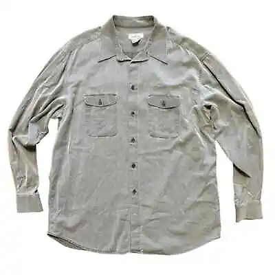 ERMENEGILDO ZEGNA Long Sleeve Button Front Chambray Shirt In Gray MEN'S XXL • $54.95