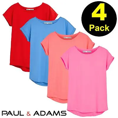 4 Pack Ladies T-Shirt Plain 100% Cotton Cap Sleeve Lot Crew Neck 08-18 T-Shirts • £7.99