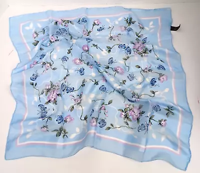 Vtg Berkshire Womens Square Scarf Blue Italy 21 X 20  Floral Striped Butterflies • $12