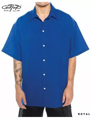 Caltop Sportswear Mens OG Button Up Short Sleeve Dress Shirt Solid Color • $36.99