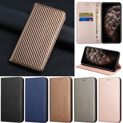 Carbon Wallet Leather Flip Cover Case For Oppo A52 A72 A55 A94 A16S Realme C21 • $17.59
