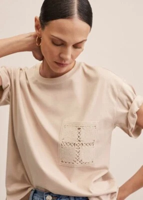 $25 • Buy M.N.G Crochet Pocket Cream T Shirt Size M Worn Once