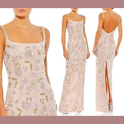 NWT $498 Mac Duggal [ 2 ] Hand Beaded Floral Spaghetti Strap Gown In Rose #G1820 • $265.99