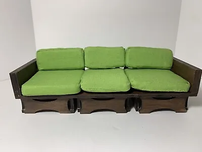 Mid Century Modern Sofa 1:12 Scale Doll House Miniature Couch Wood Brown Green • $99.99