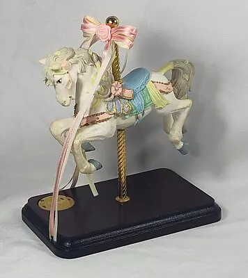 Horse Carousel Splendor Figurine White Blue Pink Ribbon Decor Collect 6   • $14