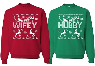 Wifey Hubby Ugly Christmas His Her Couples Friends Matching Crewneck Sweatshirt • $14.95