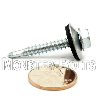 #10 X 1-1/4  HWH W/ Bonded EPDM Washer Zinc #3 Self Drilling Tek Roofing Screws • $7.71