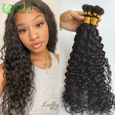 Pre Bonded I Tip Human Hair Extensions Curly Microlinks Hair Extension For Women • $42.59