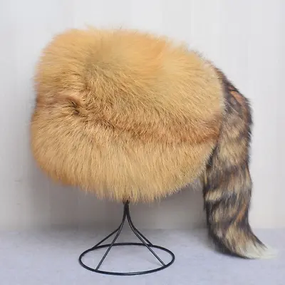 Men Real Fur Beanies Hat Mongolian Hat Tail Luxury Winter Warm Hats For Fashion • $121.49