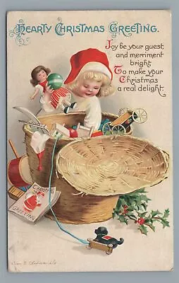 Hearty CHRISTMAS Greeting Elle Clapsaddle Girl With Toys Vintage Postcard • $4.99