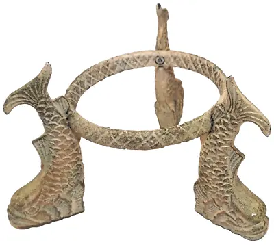 Oriental Asian Style Cast Metal Iron Bowl Vase Stand Koi Fish Tripod Holder • $16.19