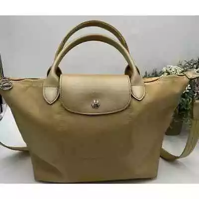 Longchamp Le Pliage Neo Gold Nylon Leather Crossbody Satchel • $90