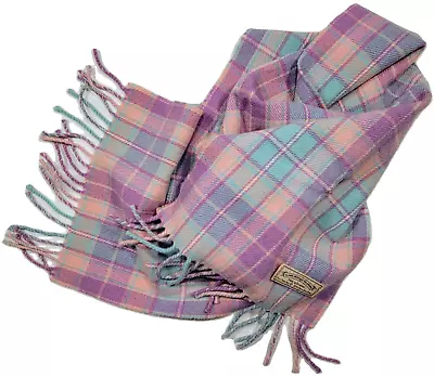 SCOTTISH PASTEL SCARF Aqua Lavender Pink JAMES PRINGLE WEAVERS 100% Wool 56x10  • $19