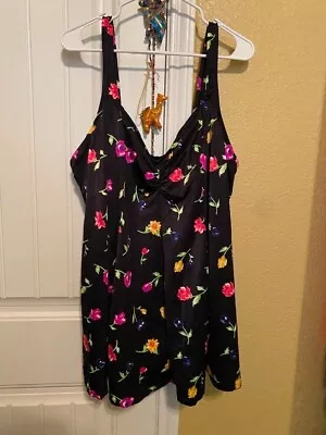 Maxine Of Hollywood Swimdress Swimsuit Womens Size 24W Black Floral Print Padded • $34.99