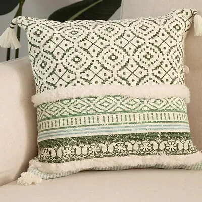 BLUE PAGE Modern Moroccan Tufted Boho Textured Pillow Cover Ivory Blue Green • $20