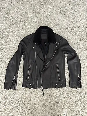 $289.99 • Buy All Saints Rare Shearling Double Collar Prospect Leather Biker Jacket Size S