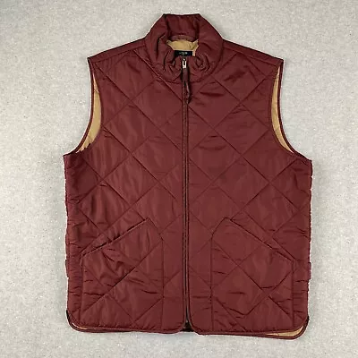 J. Crew Quilted Vest Mens Medium M Red Full Zip Sleeveless Filled Lined Pockets • $19.95