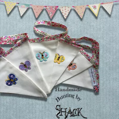 £8.95 • Buy Handmade Bunting - Little Butterfly Design - Double Sided - Shabby Chic 