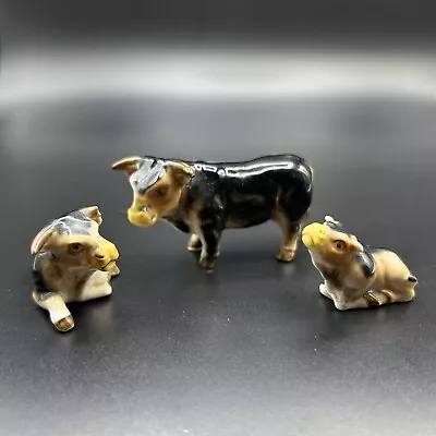 3 Pc Set Vtg Miniature Father Mother Baby Cow Figurines Porcelain Or Bone China • $7