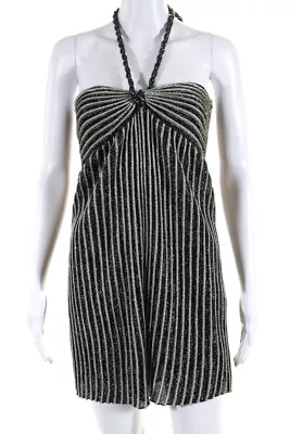 M Missoni Womens Braided Halter Metallic Knit Dress Black Gray Size 4 • $85.39