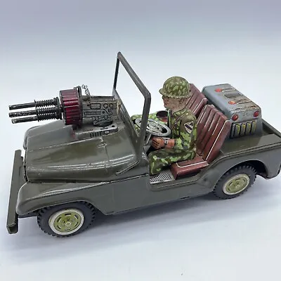 60'S T.N Nomura COMBAT JEEP US Army Military METAL Tin Toy Vintage NOT WORKING • $99.99