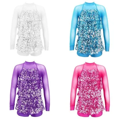 Girls Sequined Hip-Hop Jazz Dance Dress Leotard Unitard Performance Costume • £15.56