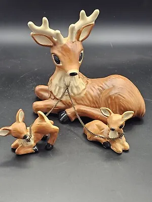 Vtg Anthropomorphic  Deer Buck Family With Chains Figurine Set Of 3 Kitschy  • $22.40