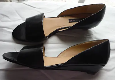 STEVE MADDEN Women's Size 9.5M Black Patent Open Toe Wedge Heels  Luckie  - NWOT • $20