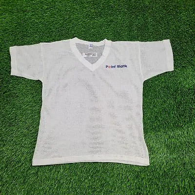 Vintage 90s Point-Blank Shooting Clothing Mesh Shirt M/L-Short 19x24 White USA • $29.10