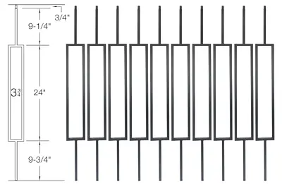 T81 Iron Balusters  Single Rectangle 44 In X 1/2 In Sq - Box Of 10 Satin Black • $185.95
